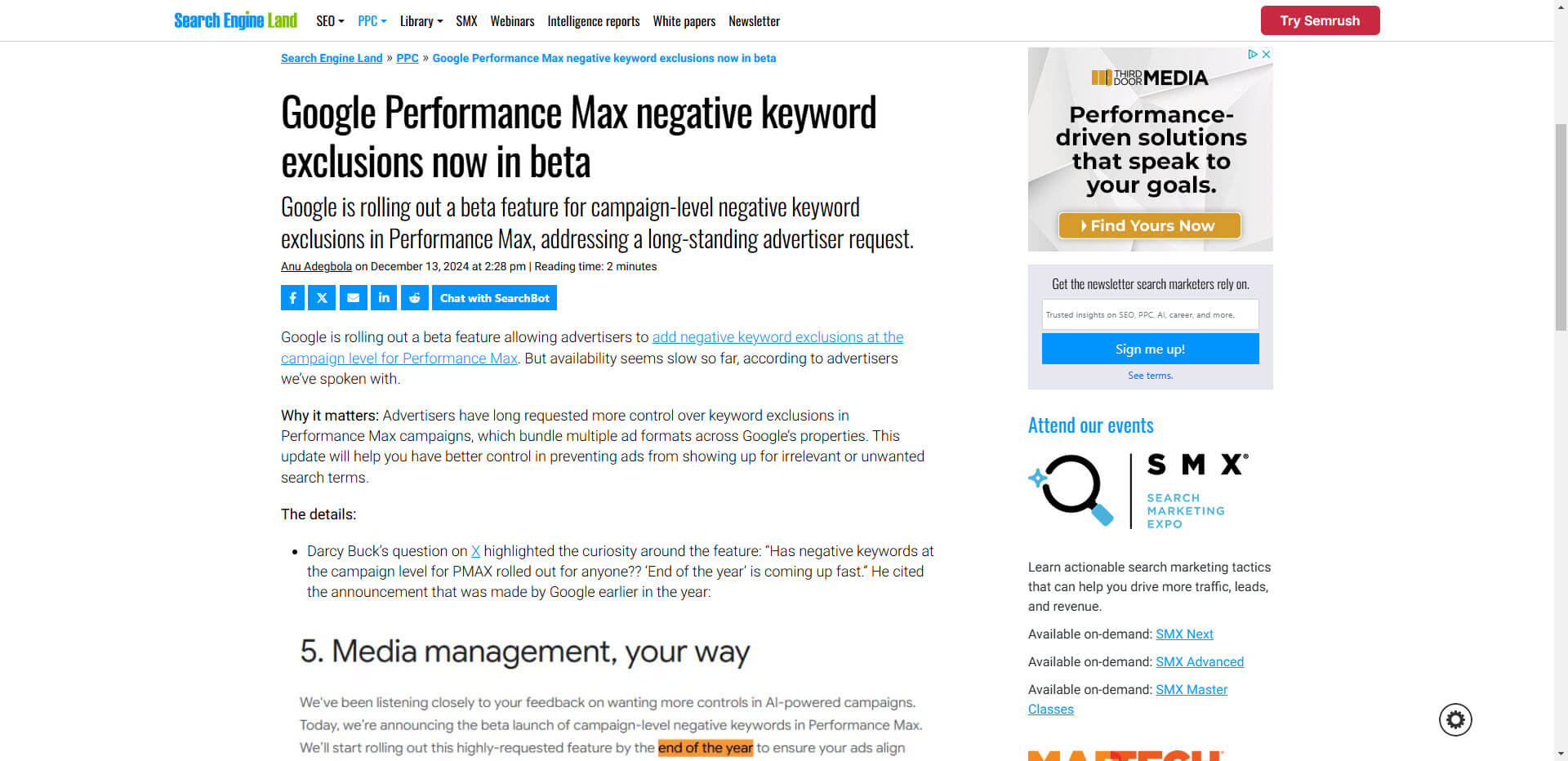 Google Ads Performance Max negative Keywords